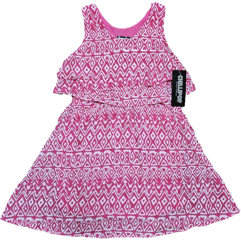 NWT Chillipop Girl's Pink‎ Geometric Flowy Tank Dress Size 10/12